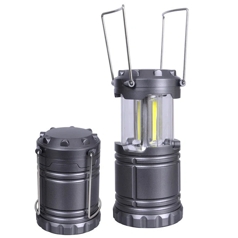 Gold blue black telescopic camping lamp with solar panel and foldable handle extended to 19.5cm height