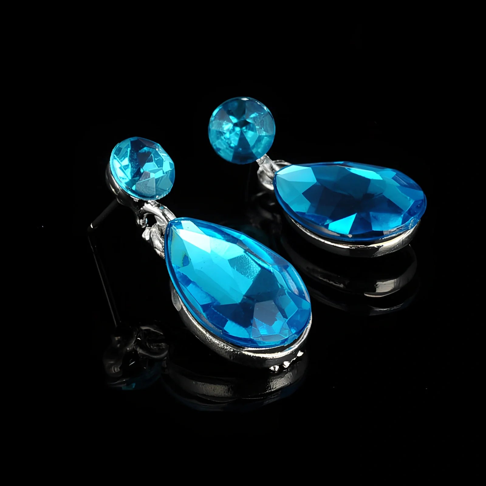 Blue and purple alloy diamond necklace earrings set, 3cm pendant, 4cm drops, wedding jewellery with rhodium plating