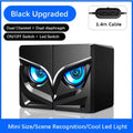 2.0 channel PC gaming speakers in black with Bluetooth, compact desk design, front mesh grille