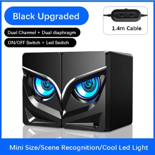 2.0 channel PC gaming speakers in black with Bluetooth, compact desk design, front mesh grille