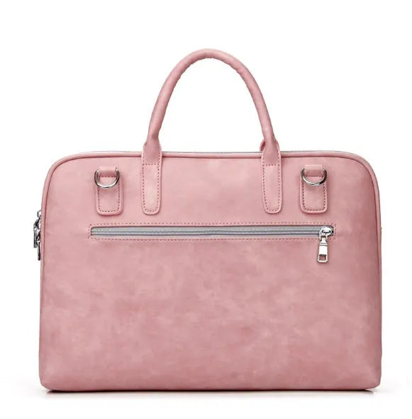 Faux leather laptop bag for women 13.3-17.3 inch zipper closure shoulder bag plain colour black pink red