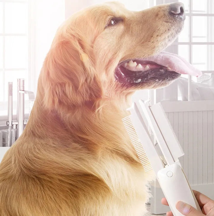 Pink and white ABS plastic pet grooming brush with hair removal and massage functions for dogs and cats
