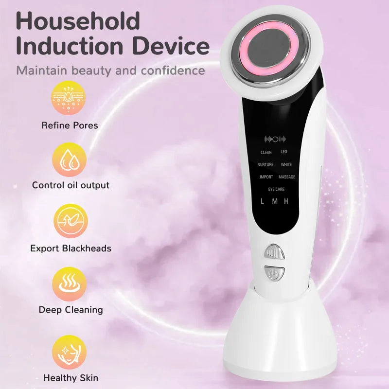 Red and blue light therapy face lifting instrument with EMS vibration, white colour, on a clean surface
