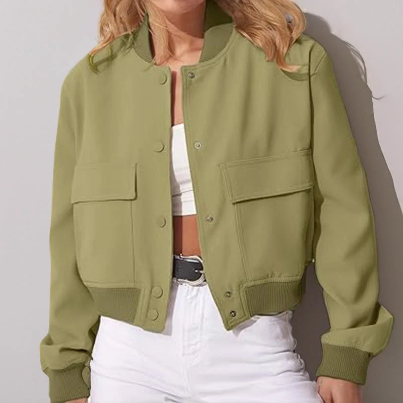Women's stand-collar jacket with big pockets in various colours