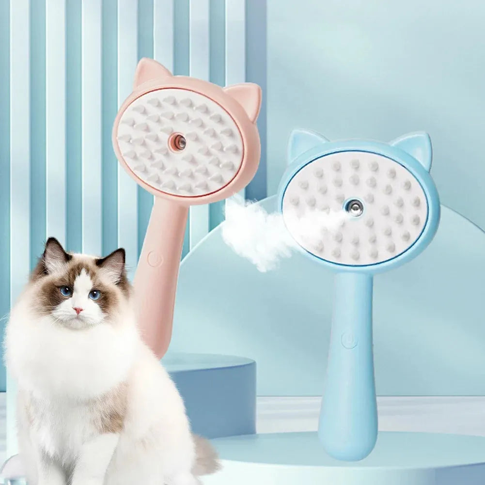 Hair cleaning brush with mist multifunctional cat dog grooming brush rechargeable self cleaning slicker brush in yellow