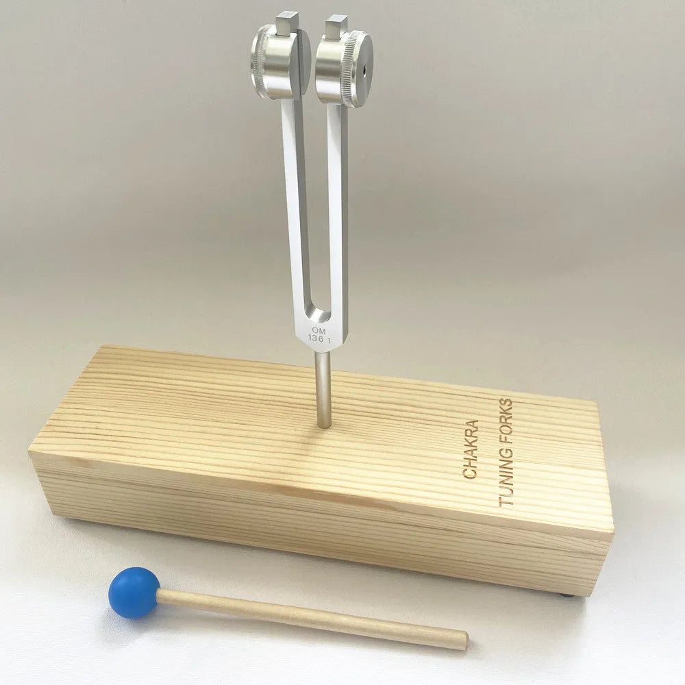 432Hz aluminium alloy tuning fork with speaker for sound therapy on kraft paper box