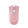 HyperX Pulsefire Core wired RGB gaming mouse in black and pink colour options on a desk.