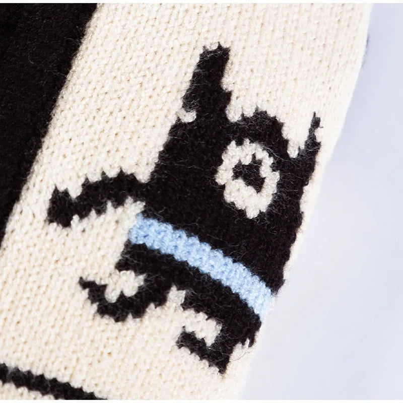 Warm small dog sweater in white with cactus and monster pattern, knit cardigan for small medium dogs