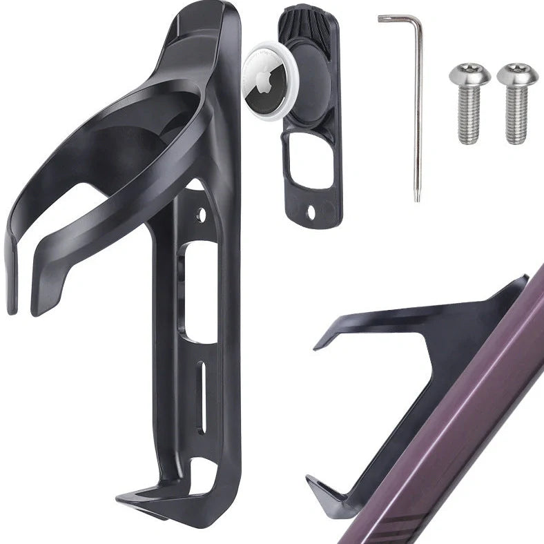 Bicycle water bottle cage with anti-theft screws and concealed Airtag tracking compartment