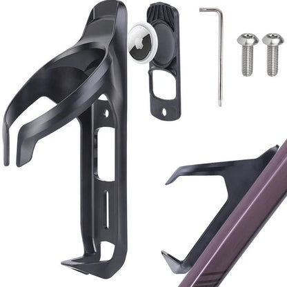 Bicycle water bottle cage with anti-theft screws and concealed Airtag tracking compartment