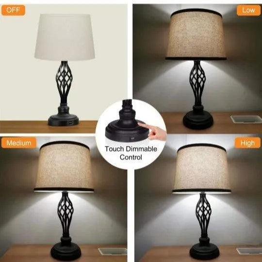 European style touch sensor bedside table lamp with USB socket and dimmable cold warm lighting