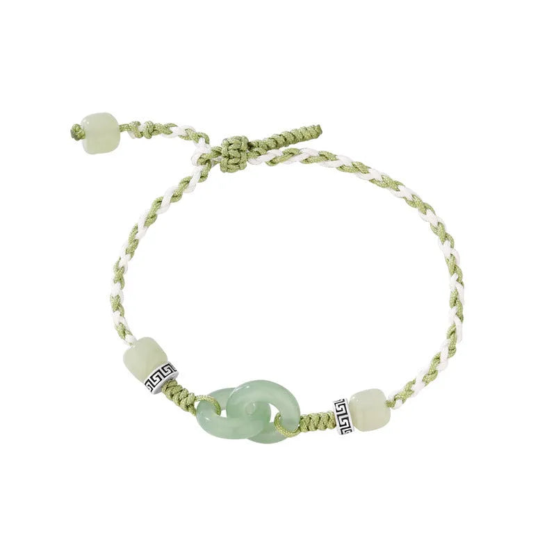 Jade peace buckle women's bracelet with double ring design in electroplated copper construction