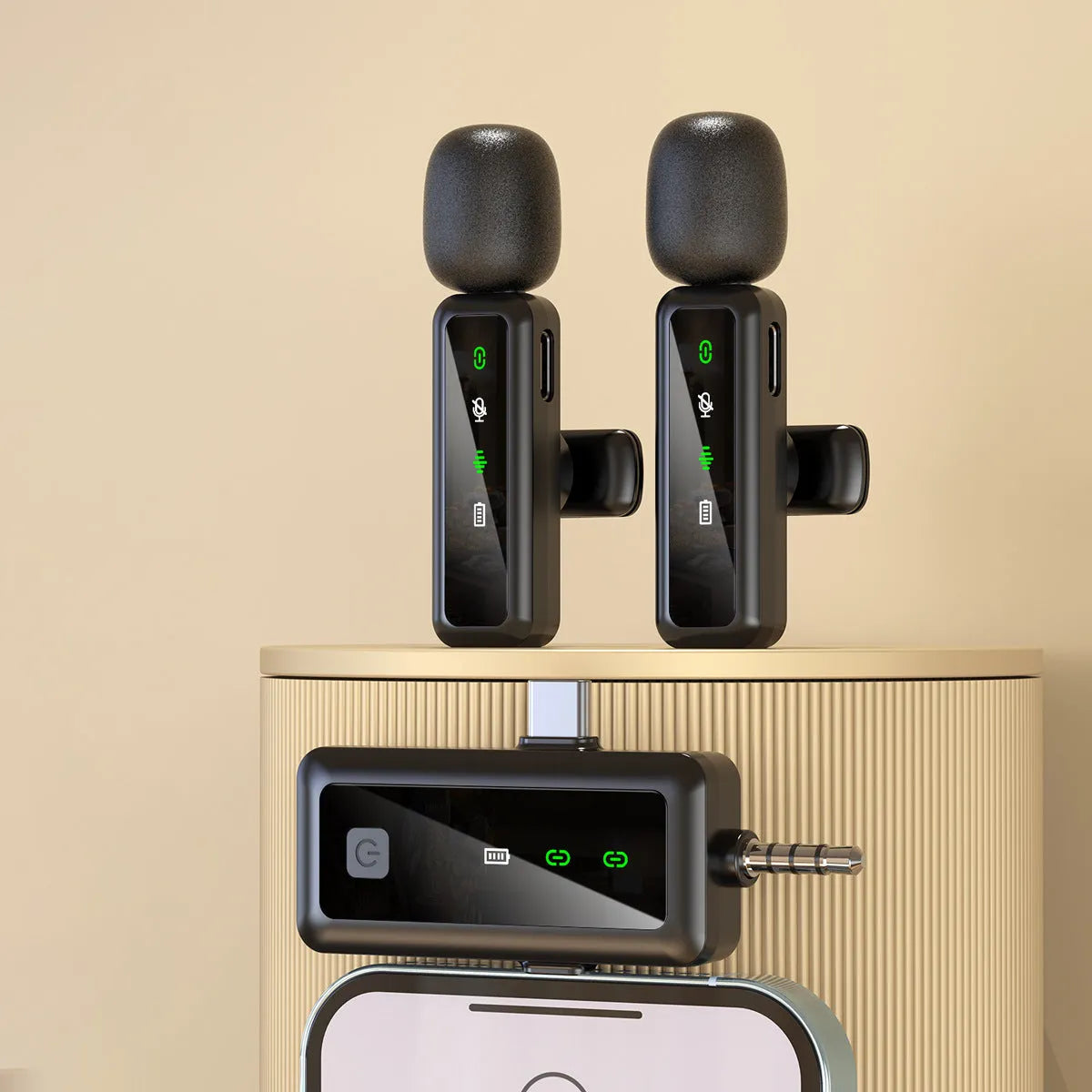 H65 Wireless Collar Clip Microphone three-in-one with type-C Apple adapter for Android Apple devices