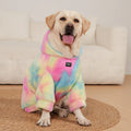 Multicolour tie-dyed cotton dog sweater with rainbow pattern and rabbit fur texture