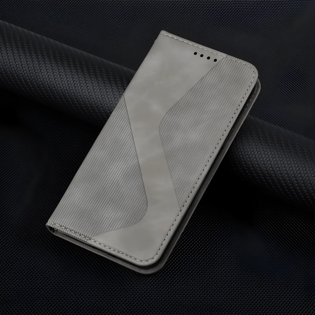 Three-slot strong magnetic suction flip card leather phone case for Apple iPhones, available in multiple colours, hot-pressed leather finish