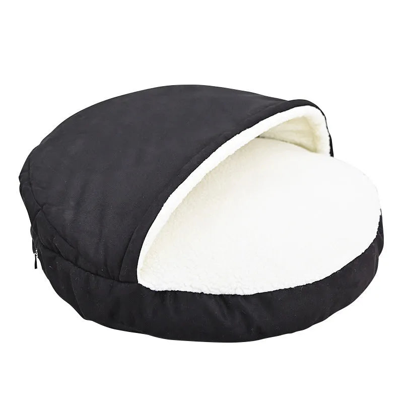 Brown removable cloth dog kennel, size M, shown as an indoor pet bed.
