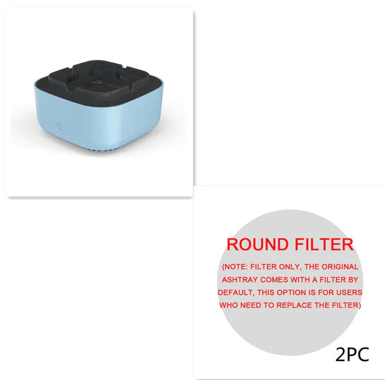 Stylish car ashtray with built-in air purifier for eliminating smoke and odors, featuring a compact, portable design and powerful 3600 RPM fan system.