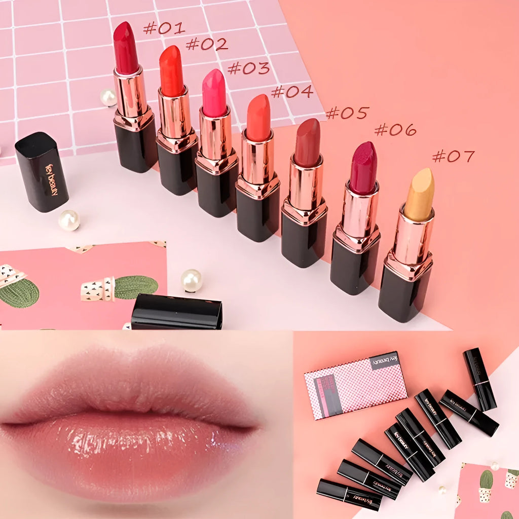 Fey Beauty Cameo Brown nude moisturising lipstick bullet and case, non-staining formula.
