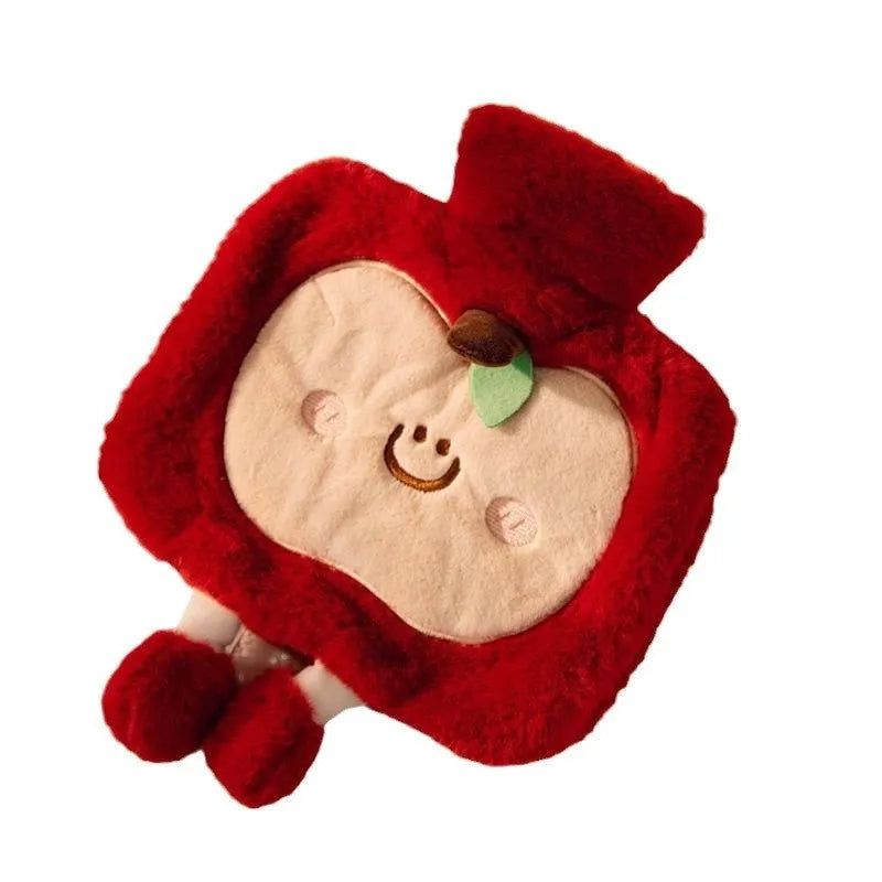 Large cute face hot water injection bag 2000ml in Apple Red colour with cartoon design