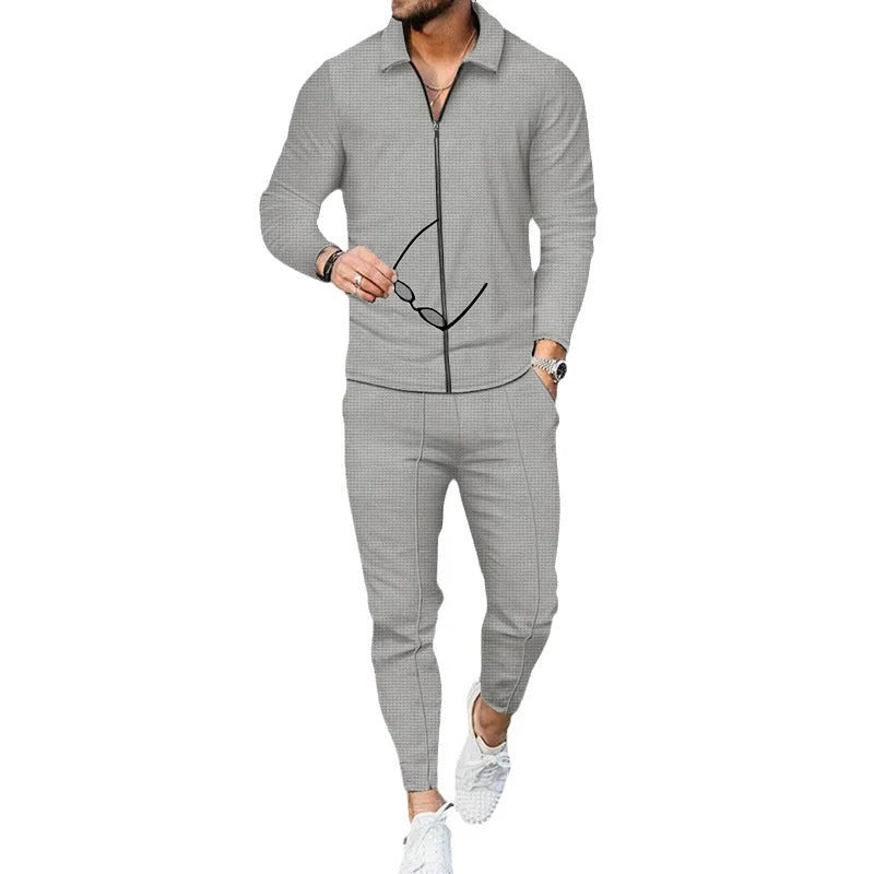 Zipper cardigan and trousers set in polyester for active wear, available in multiple colours and sizes