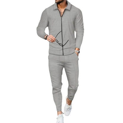 Zipper cardigan and trousers set in polyester for active wear, available in multiple colours and sizes
