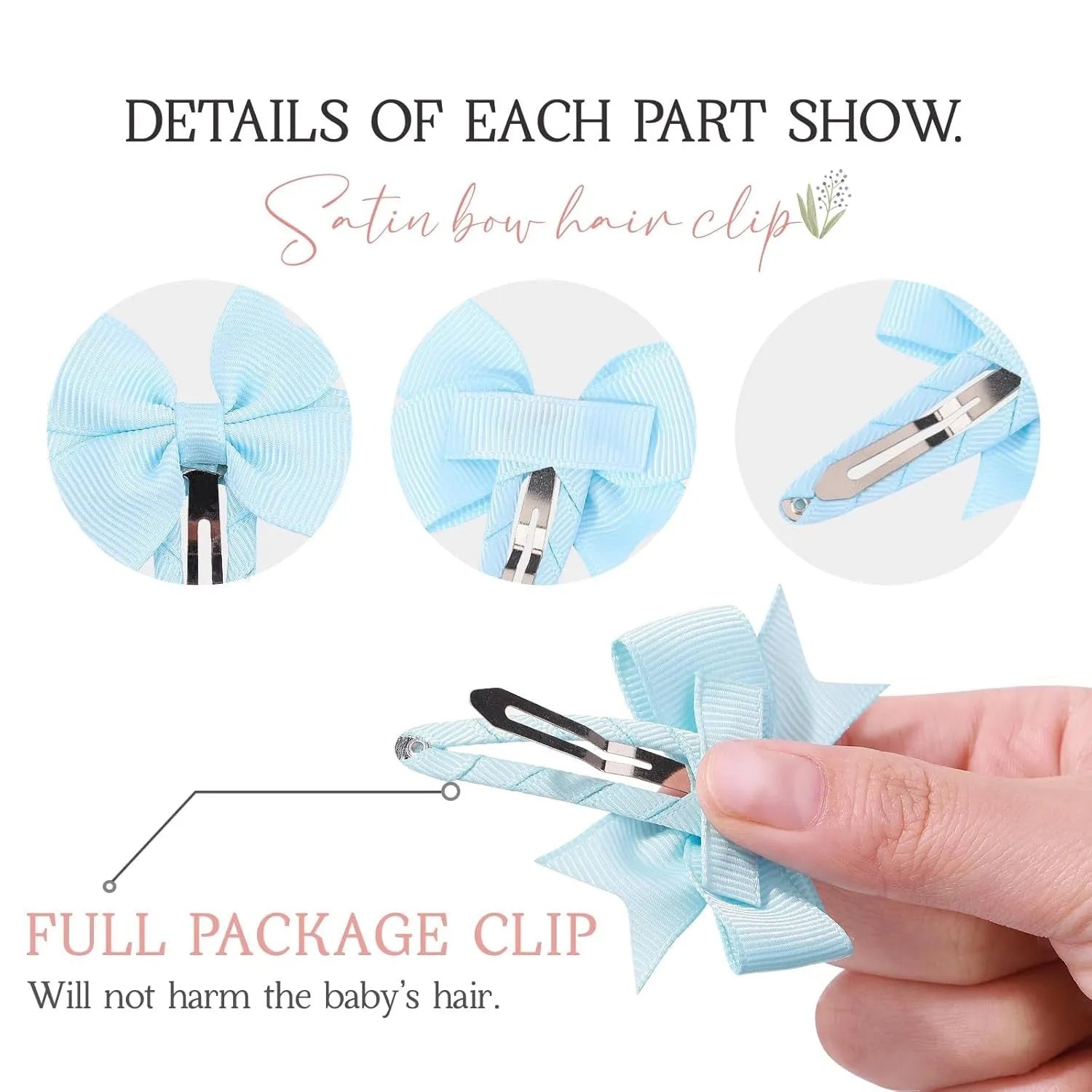 40 piece set of grosgrain ribbon baby hair bows with snap clips in multiple colours