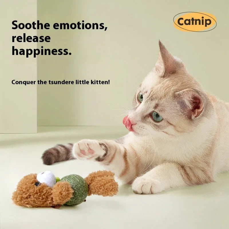Plush cat toy with mint-scented ball and jingle bell in animal doll design for cat chewing and play