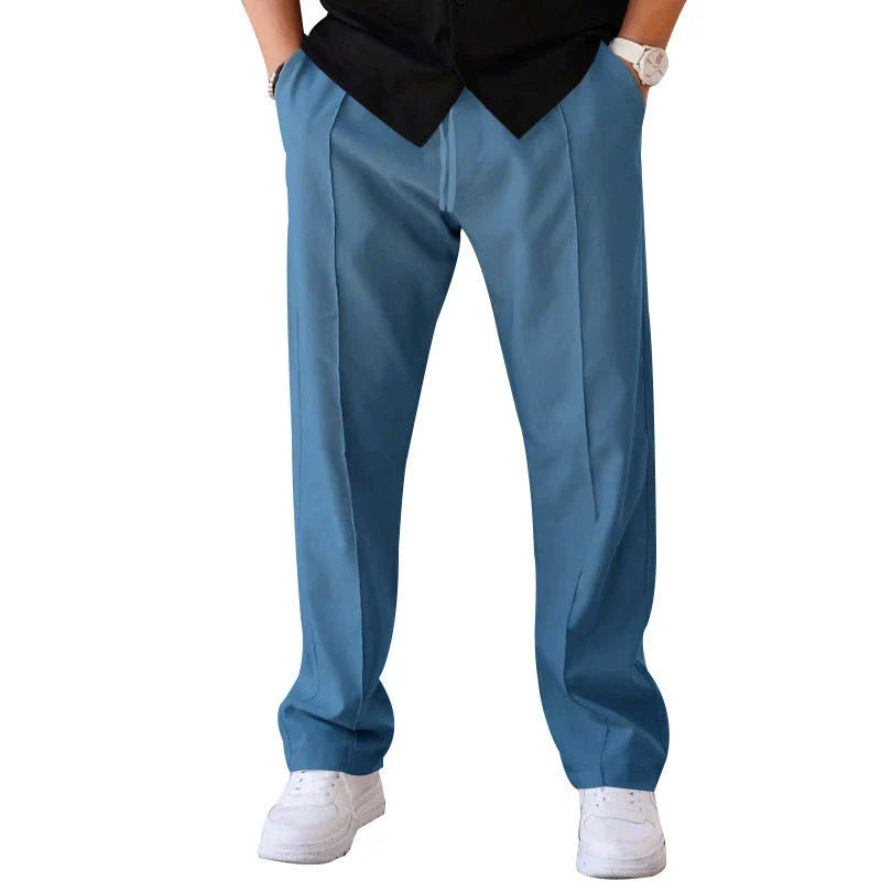 Men's drawstring waist casual pants in a variety of colors featuring a unique bright line design