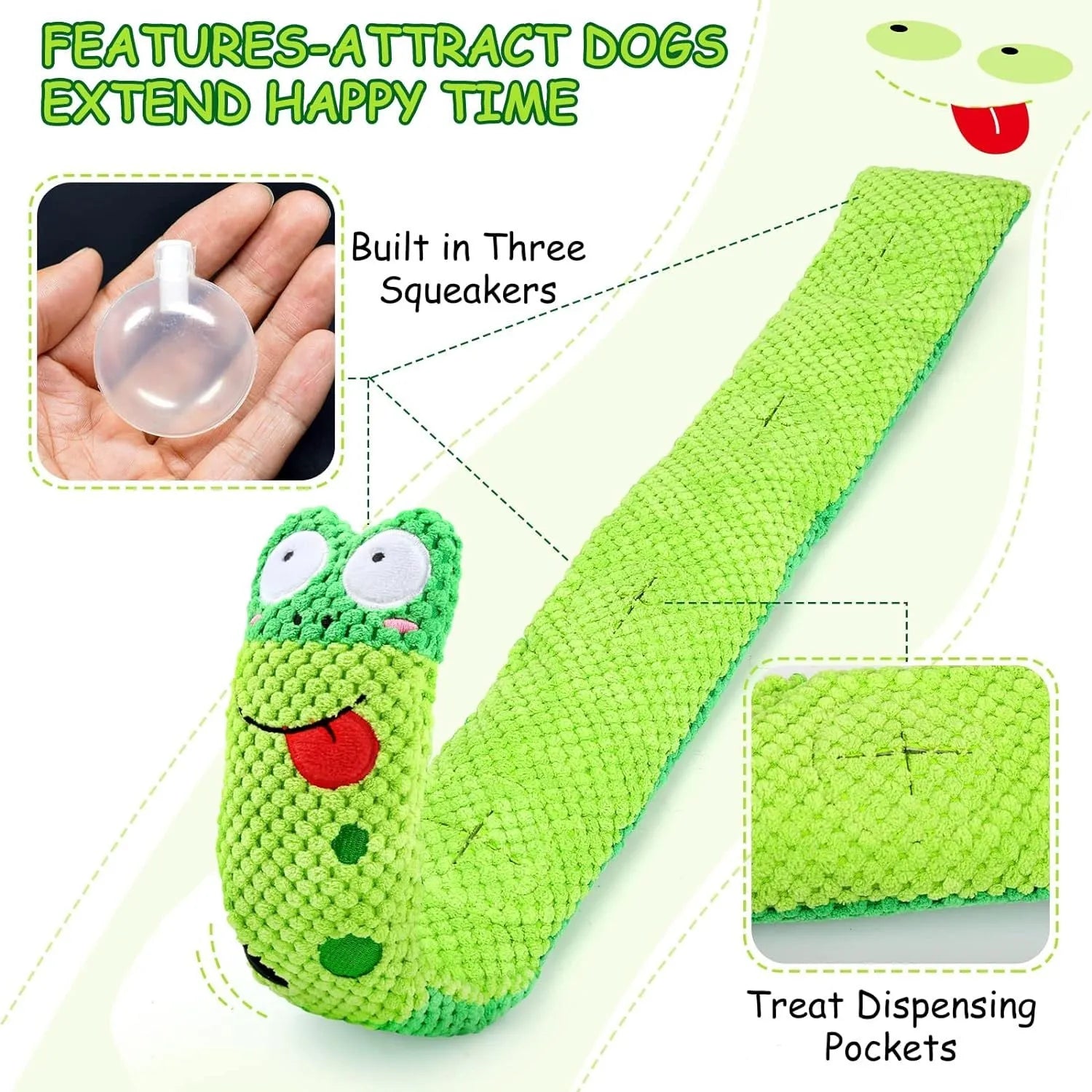 Squeaky dog puzzle toy in snail shape with velvet fabric, showing hidden food holes for foraging games.