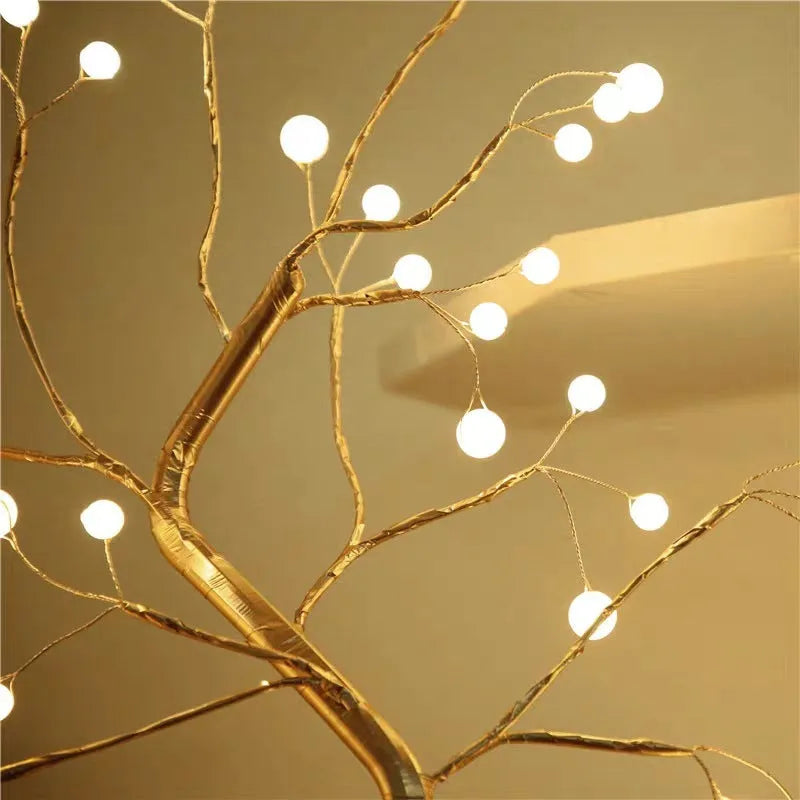 LED copper wire bedroom light with warm glow, silver tree body, and copper wire detail