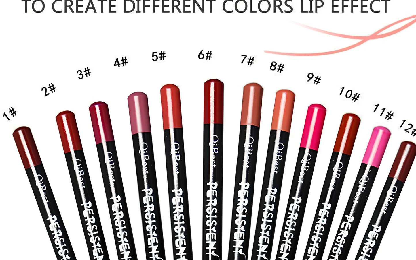 12-piece set of colourful waterproof lip liner pencils for professional makeup, including shades for lips, brows, and eyes