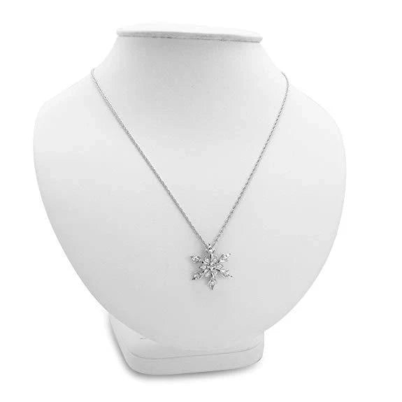 Zircon Christmas Snowflake Necklace with bamboo chain in blue and white