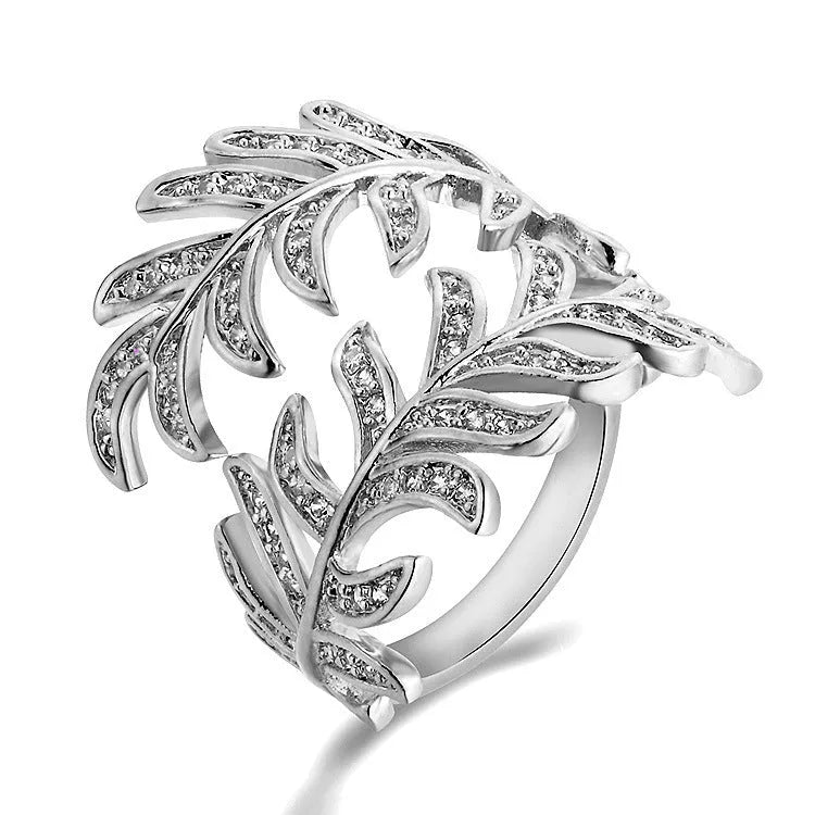 Set of two adjustable mimosa leaves rings in gold and silver alloy metal