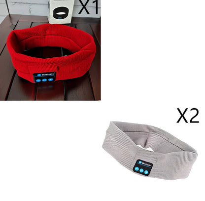 Black Bluetooth sports headband with integrated audio controls and 110mAh battery for workouts