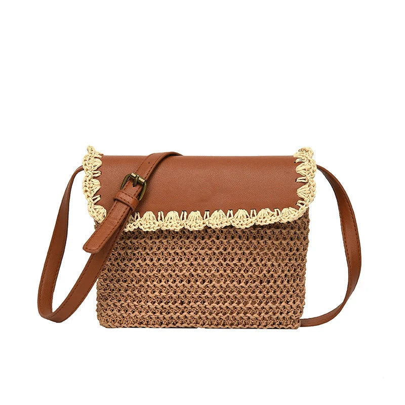 Women's straw mori style western style all-matching beach crossbody bag in various colours