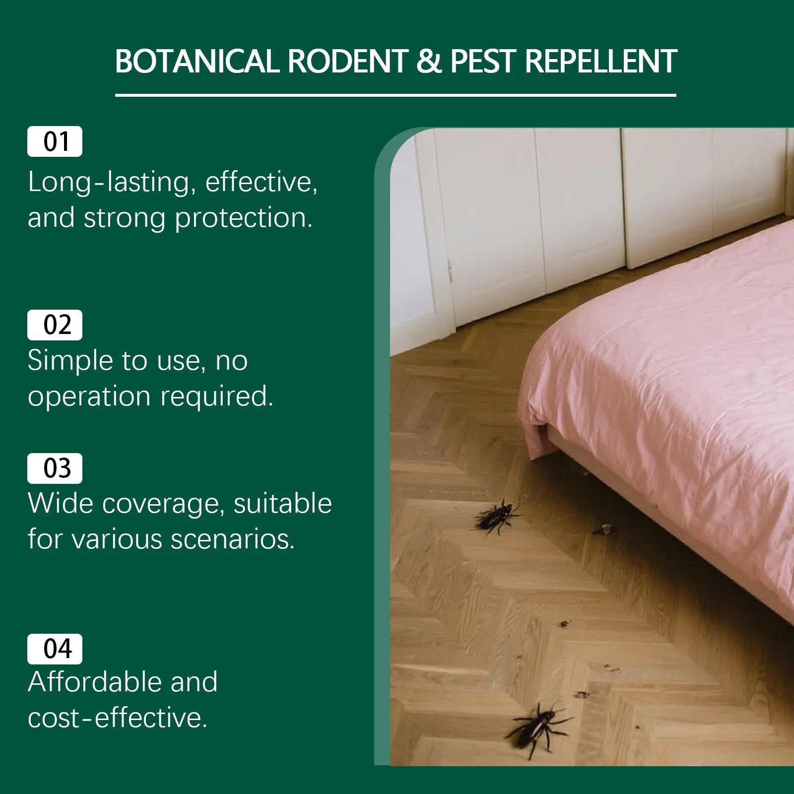 Warehouse anti-mouse repellent pill pack showing ten 16g units and three mesh storage bags for rodent control
