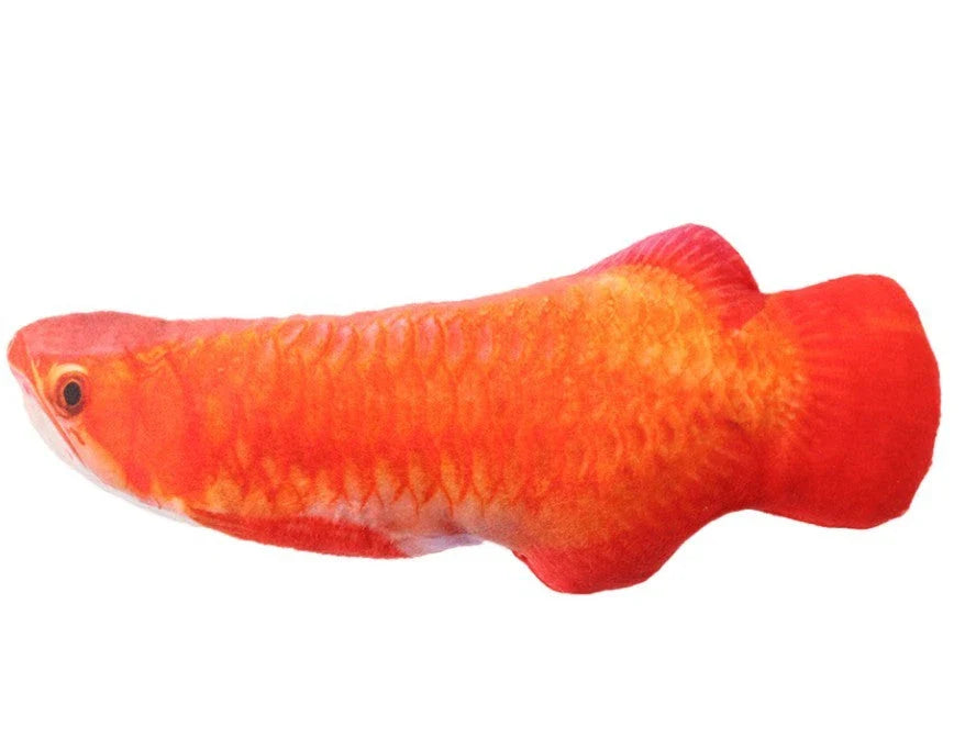 Vibrant fish-shaped plush toys in various sizes and colors, perfect for Kiwi cats to play with and cuddle