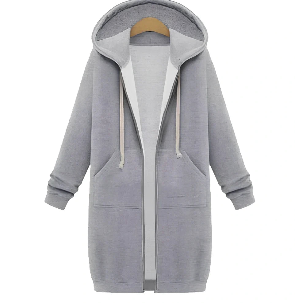 Women's hooded long-sleeved zipper jacket in army green, full length 106cm, 650g broadcloth for winter wear sizes S-5XL