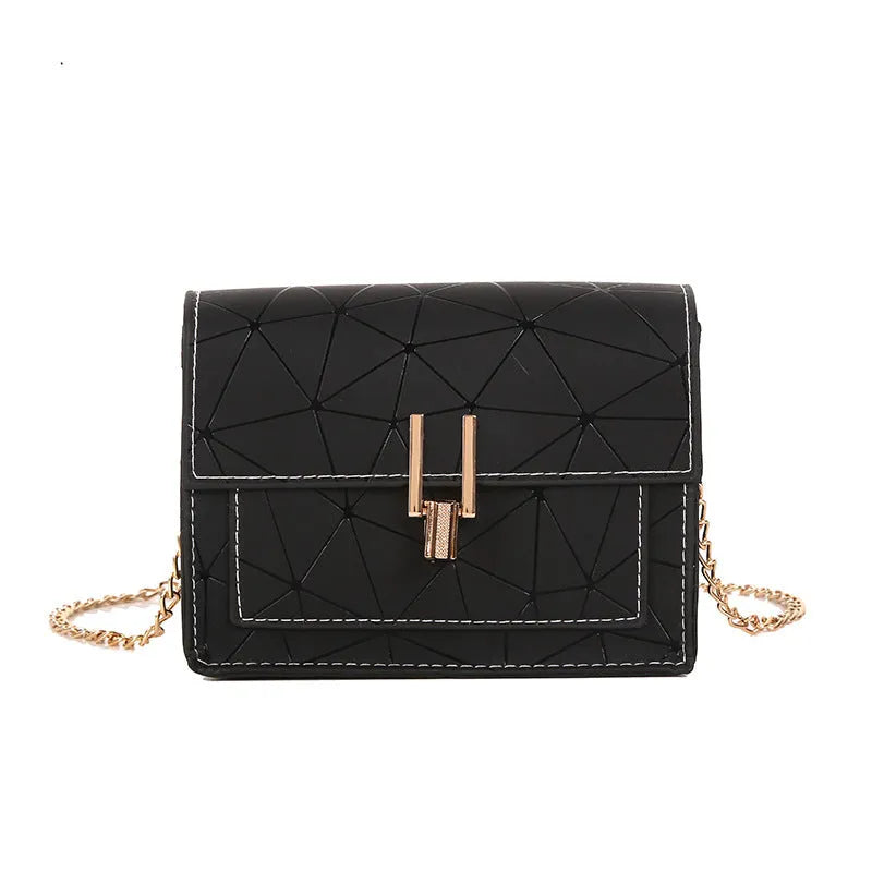 Geometric rhombic square PU cross body bag with chain handle, available in light grey