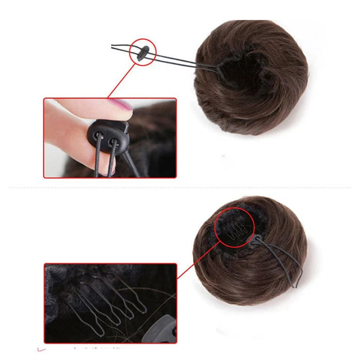 Synthetic hair wig with decorative flower buds in various colors