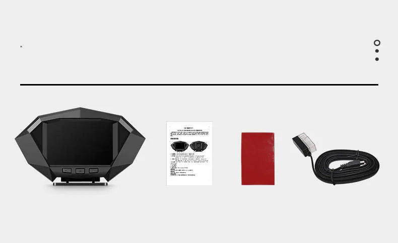 Black universal vehicle head-up display unit with LCD screen and OBD cable.