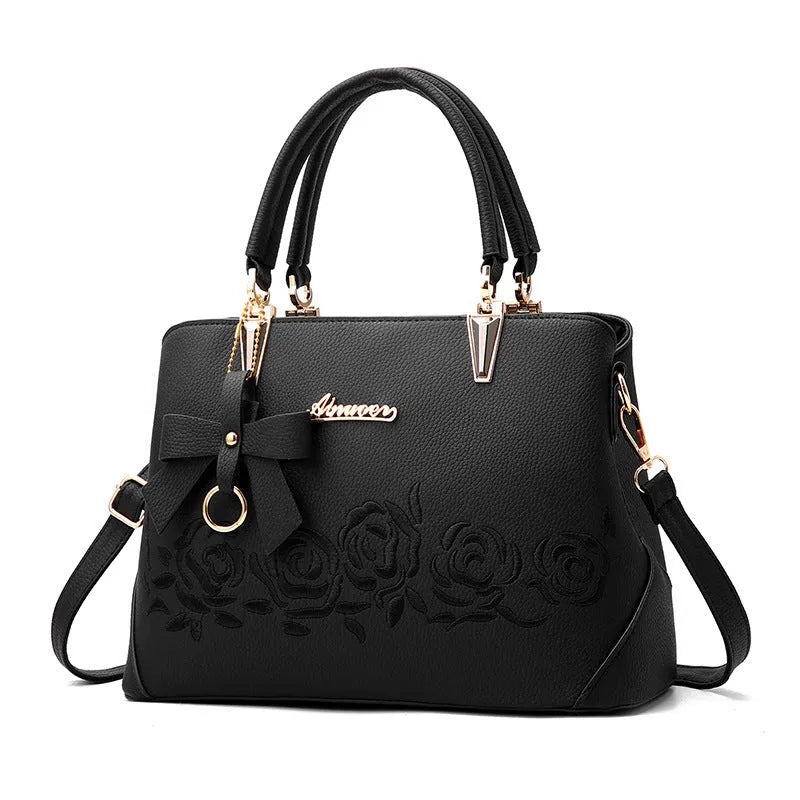 New ladies handbag artificial leather shoulder bag tote in black