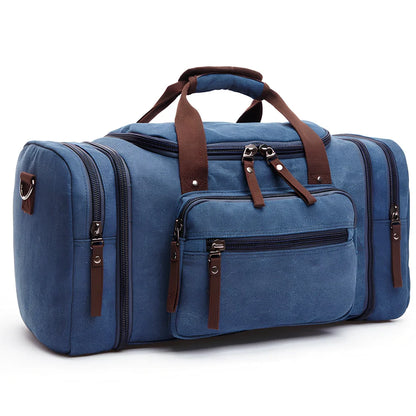 Men's canvas travel bag in army green with waterproof breathable canvas, soft handle, and cotton lining for dry travel packing