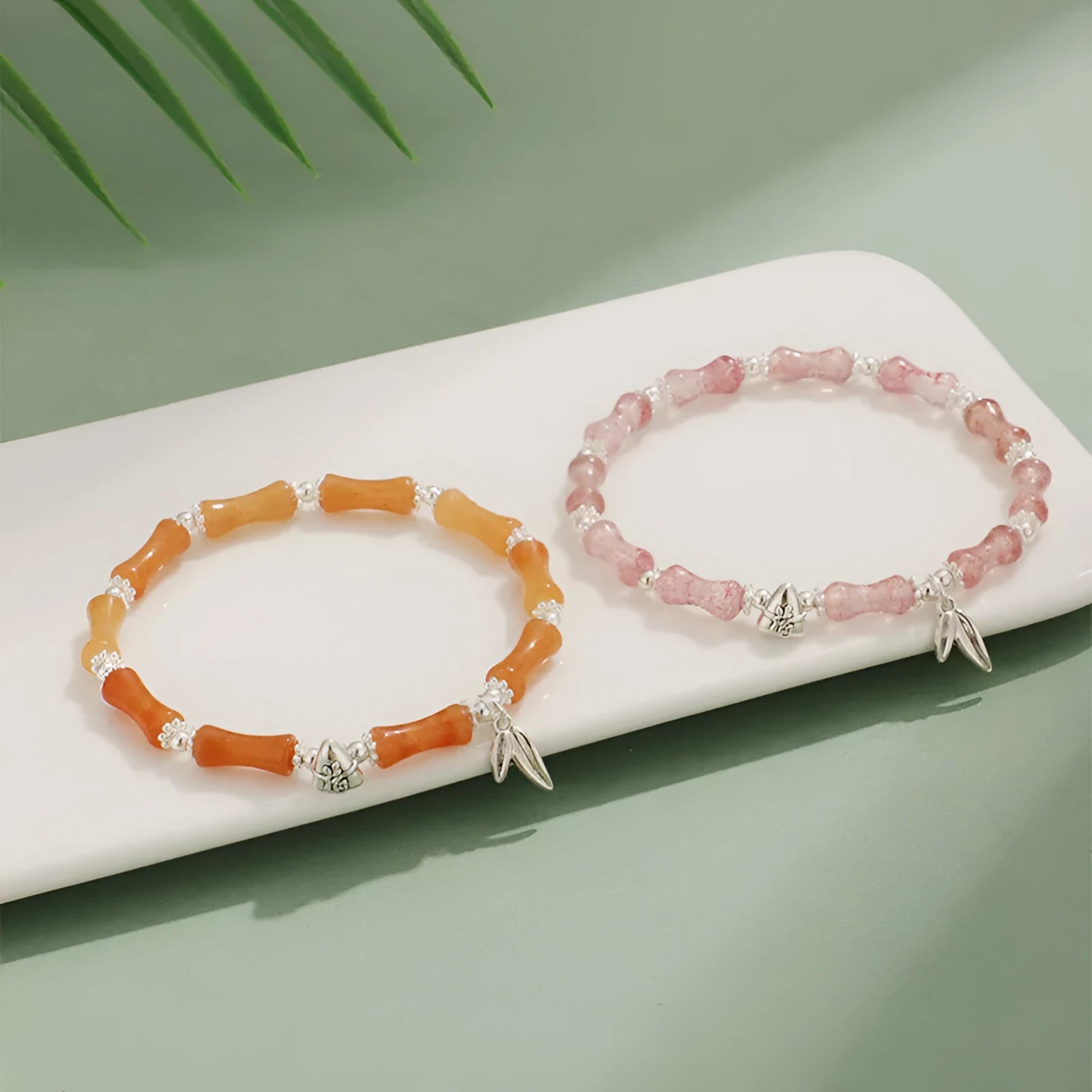 Women's green aventurine huang dongling olivine white jade stone bracelet with electroplated metal