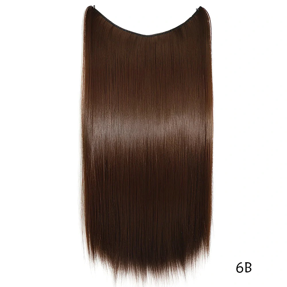 22 inch invisible wire silky straight synthetic hair extensions, 55cm length 80g weight no clips