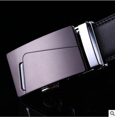 Men's automatic buckle leather belt with gold buckle head, 3.55cm width