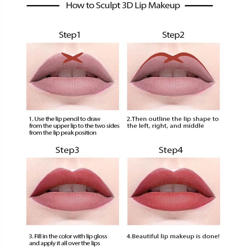 Wood lip liner pencil in matte finish showing shade range from 201 to 214, waterproof and transfer-resistant