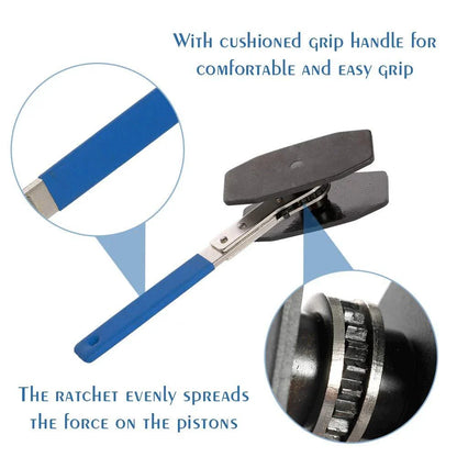 Stainless steel brake caliper press tool with ratchet mechanism for easy piston retraction