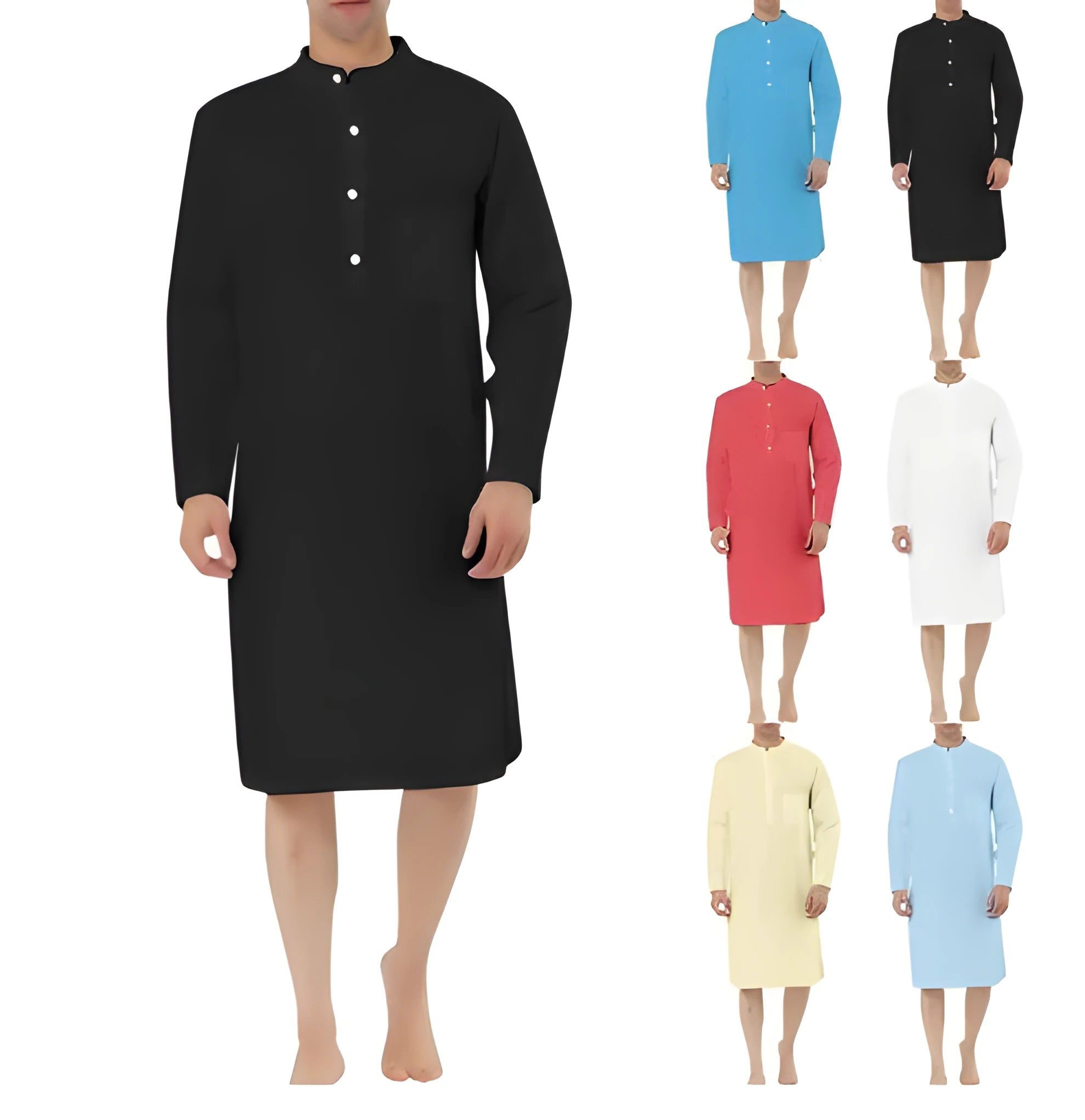 Men's simple cotton shirt robe with a front pocket, shown in a choice of colours