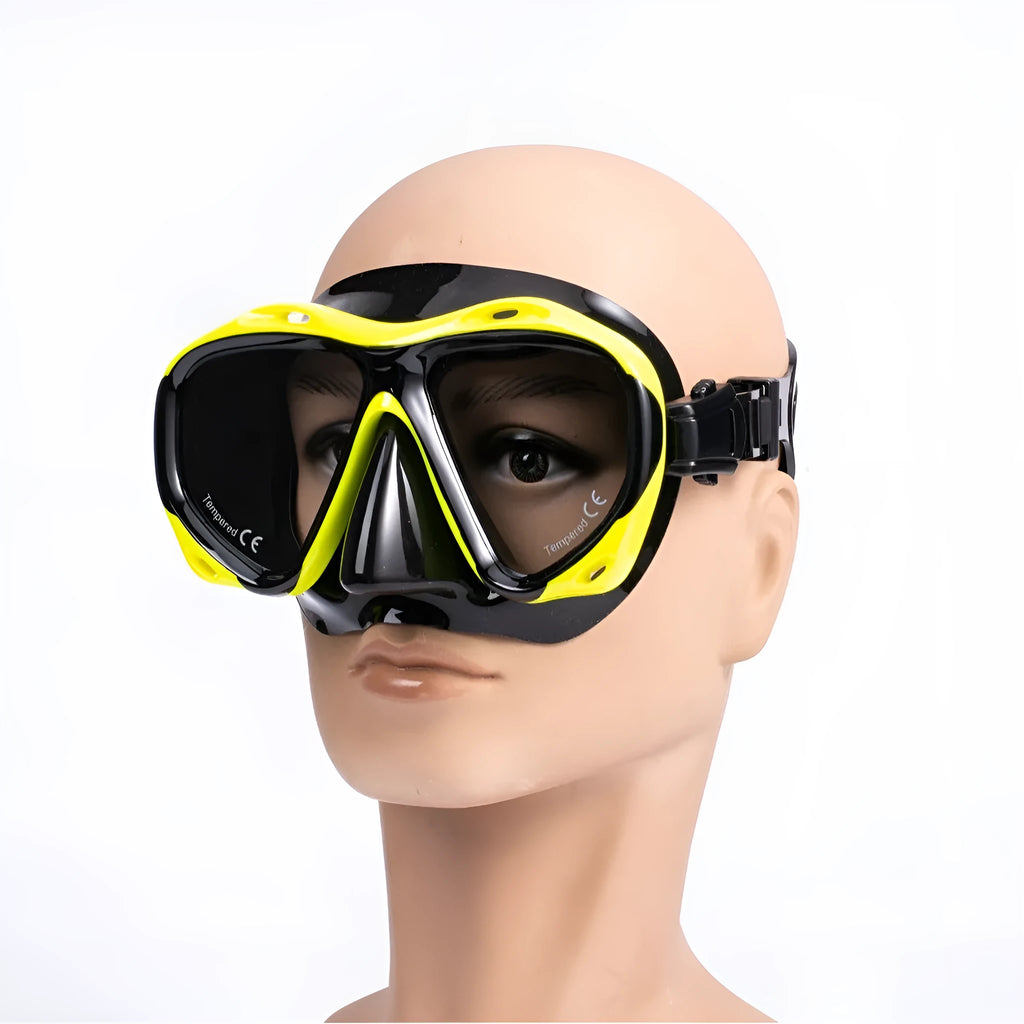 Adult snorkeling mask and breathing tube set in liquid silicone and PC, colour option shown